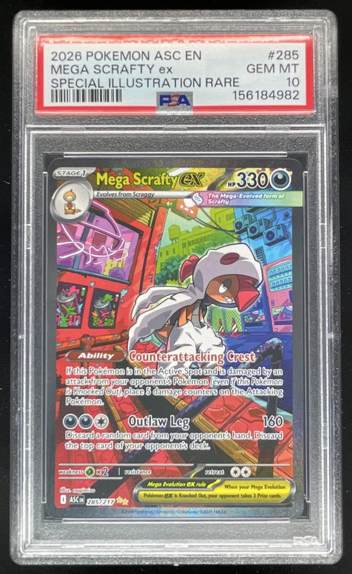 2026 Pokemon Ascended Heroes #285/217 Mega Scrafty ex Special Rare PSA 10