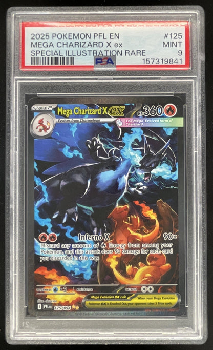 2025 Pokemon Phantasmal Flames #125/094 Mega Charizard X ex Special Rare PSA 9