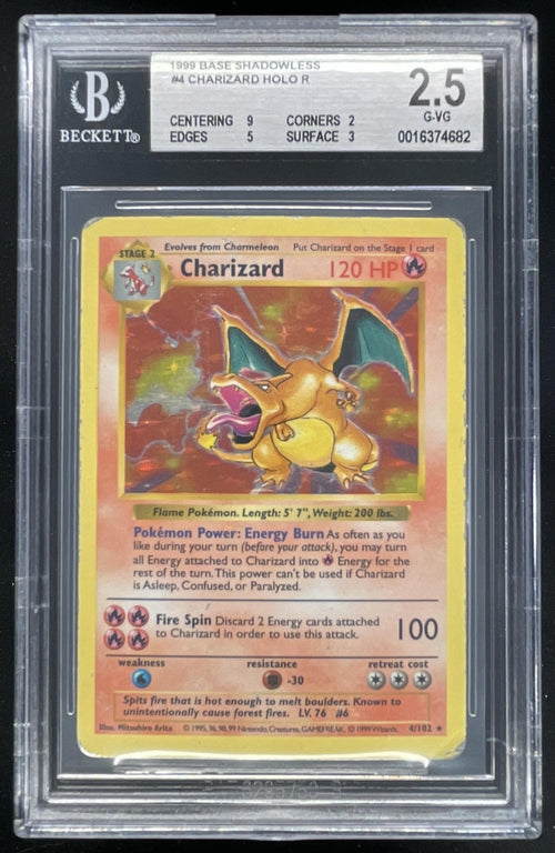 1999 Pokemon Shadowless Set #4/102 Charizard Holo BGS 2.5