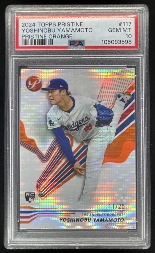2024 Topps Pristine Orange Refractor #117 Yoshinobu Yamamoto RC /25 PSA 10