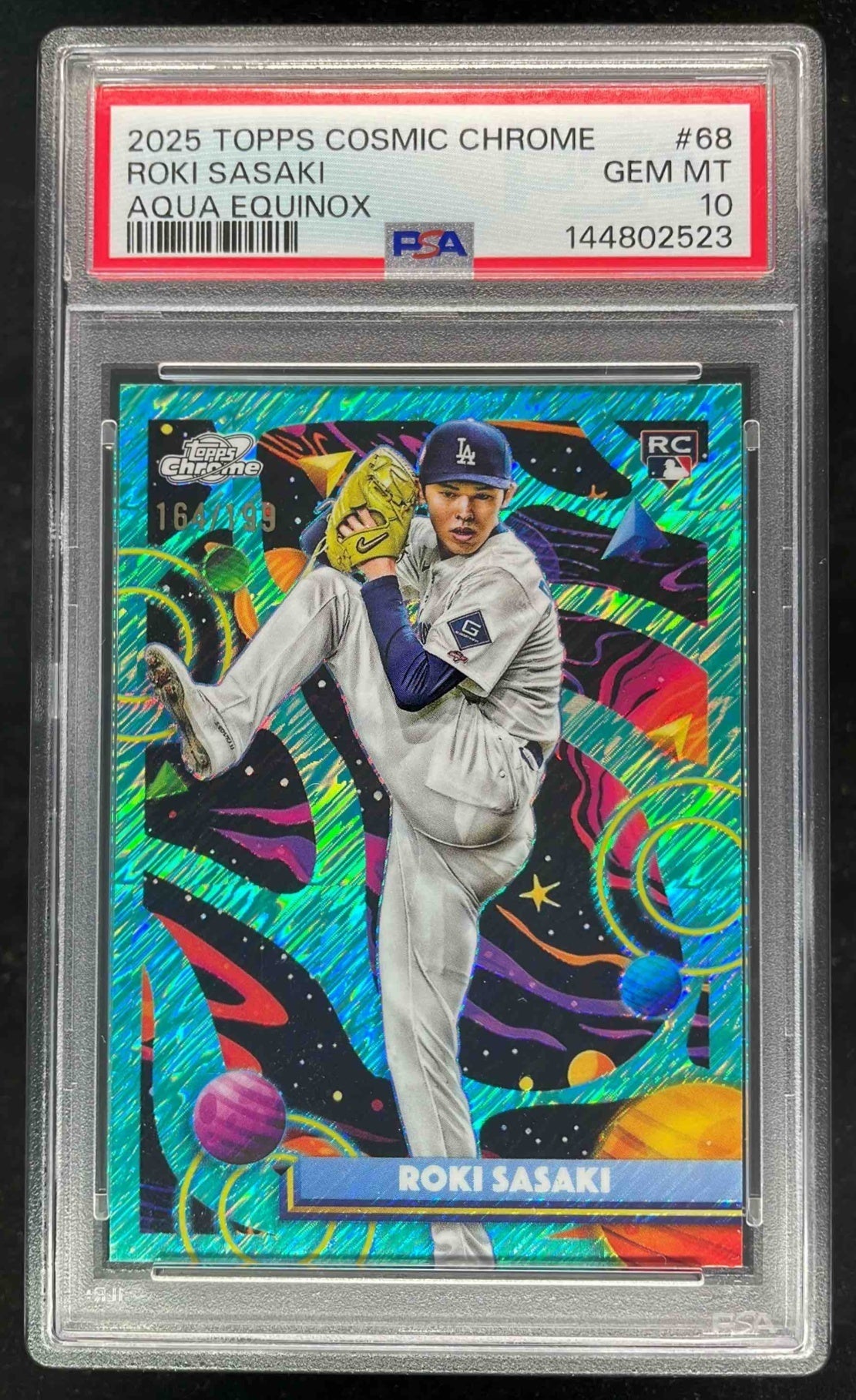 2025 Topps Cosmic Chrome Aqua Equinox Refractor #68 Roki Sasaki RC /199 PSA 10