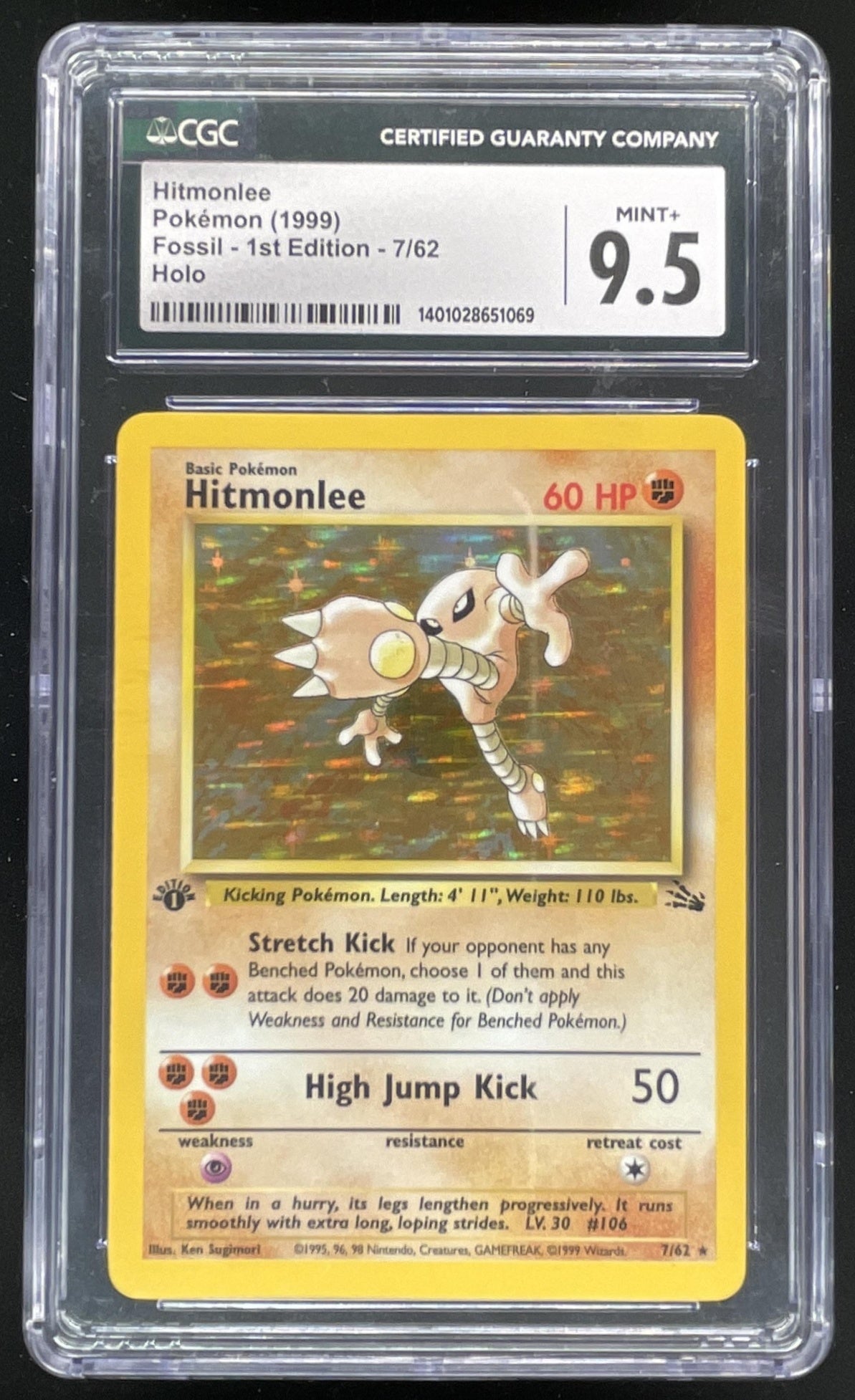 1999 Pokemon Fossil 1st Edition #7/62 Hitmonlee CGC 9.5