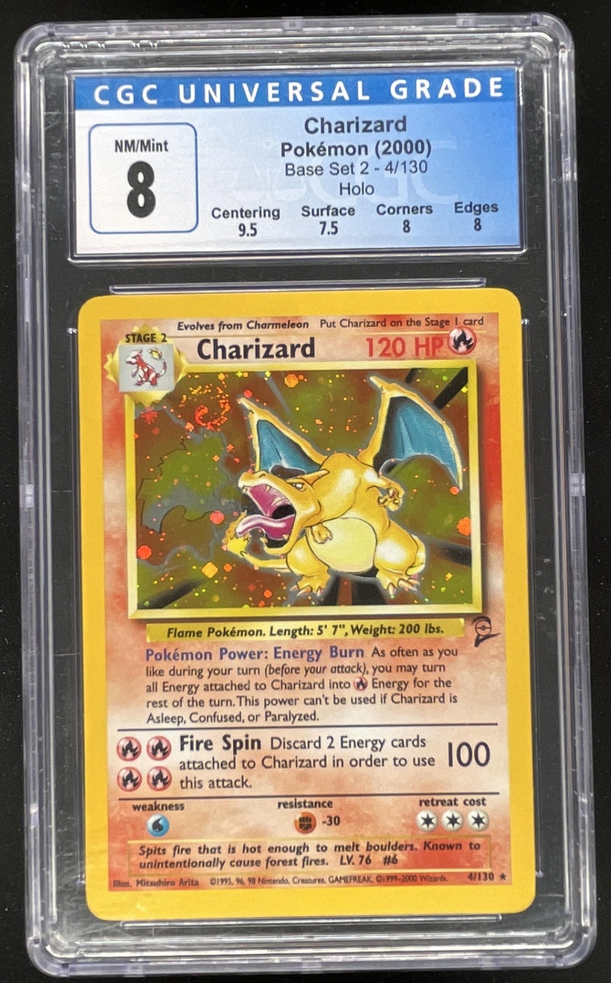 2000 Pokemon Set 2 #4/130 Charizard Holo CGC 8