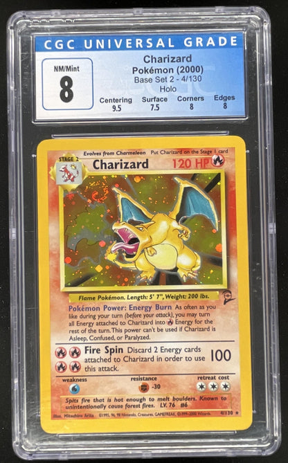 2000 Pokemon Set 2 #4/130 Charizard Holo CGC 8