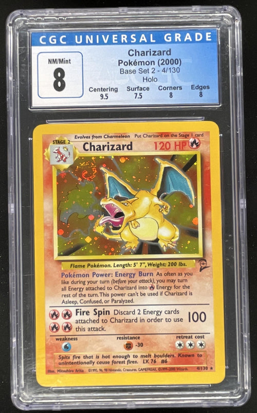 2000 Pokemon Set 2 #4/130 Charizard Holo CGC 8