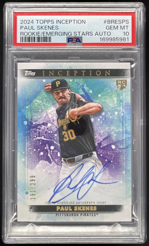 2024 Topps Inception Rookies and Emerging Star Paul Skenes RC Auto /299 PSA 10