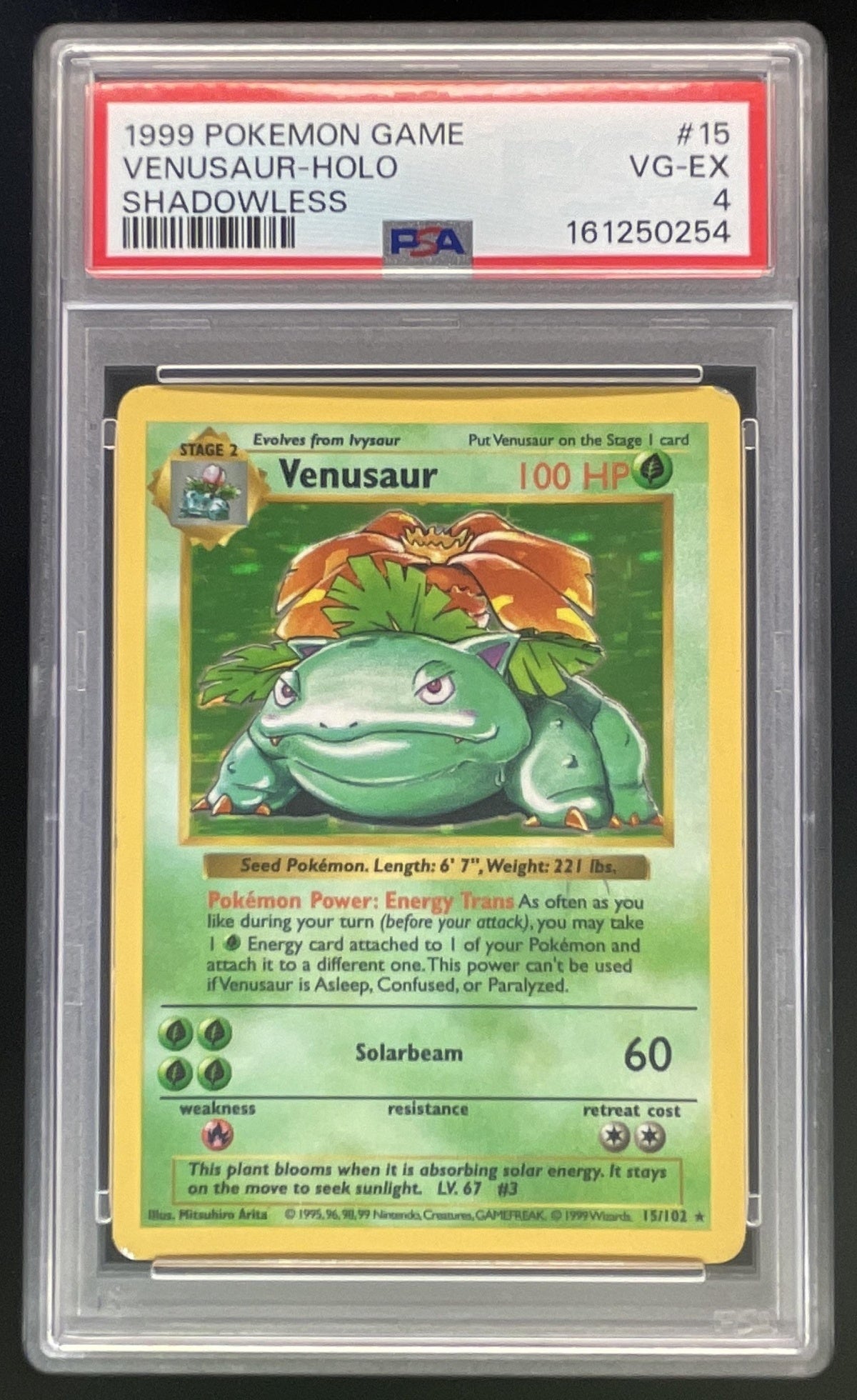 1999 Pokemon Shadowless Set #15/102 Venusaur Holo PSA 4