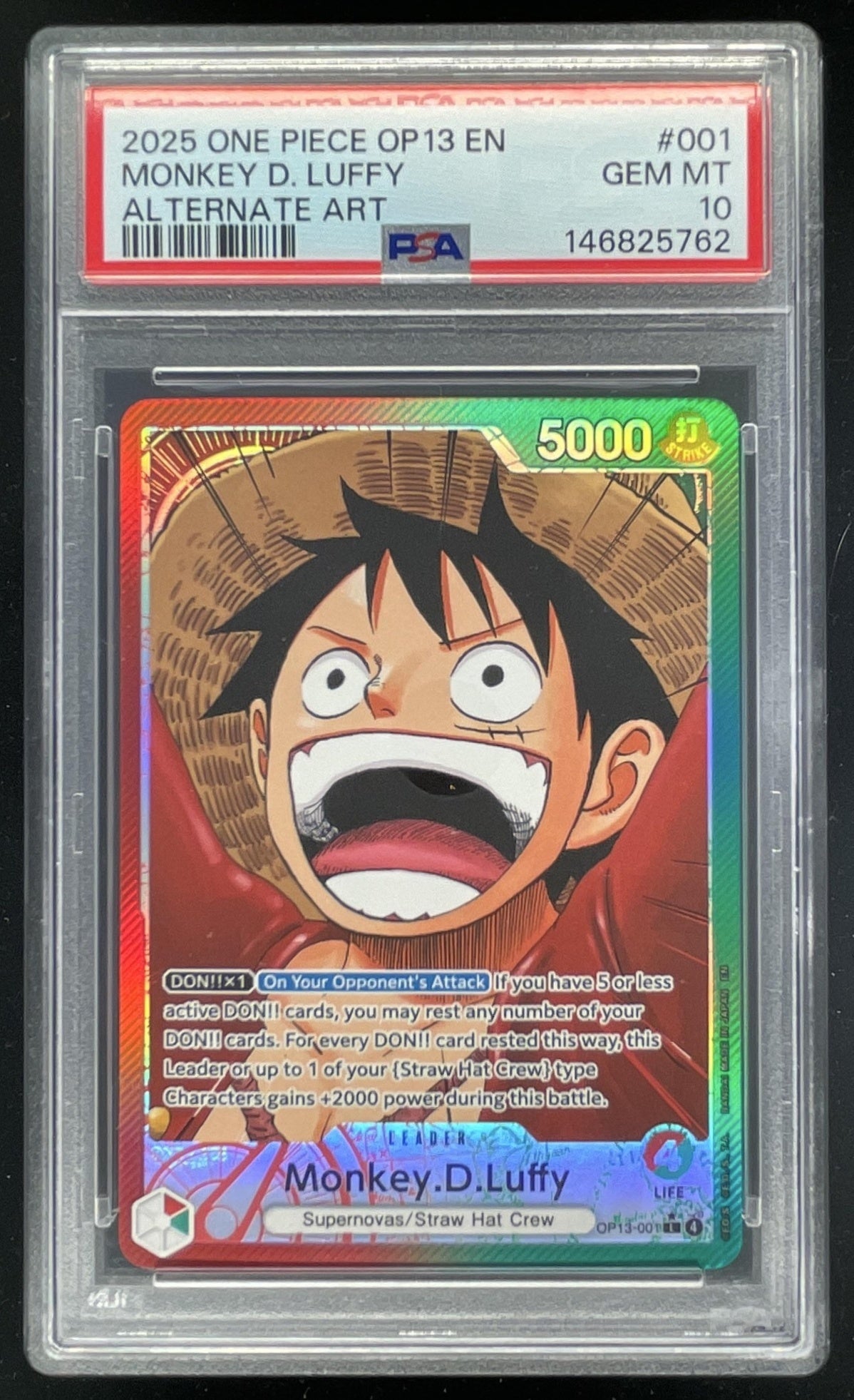 2025 One Piece Carrying On His Will Leader #OP13-001 Monkey D. Luffy PSA 10