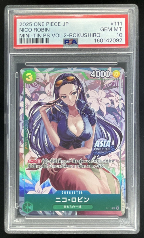 2025 One Piece Japanese Mini Tin PS Vol 2 Rokushiro #1111 Nico Robin PSA 10