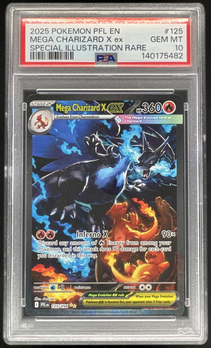 2025 Pokemon Phantasmal Flames #125/094 Mega Charizard X ex Special Rare PSA 10