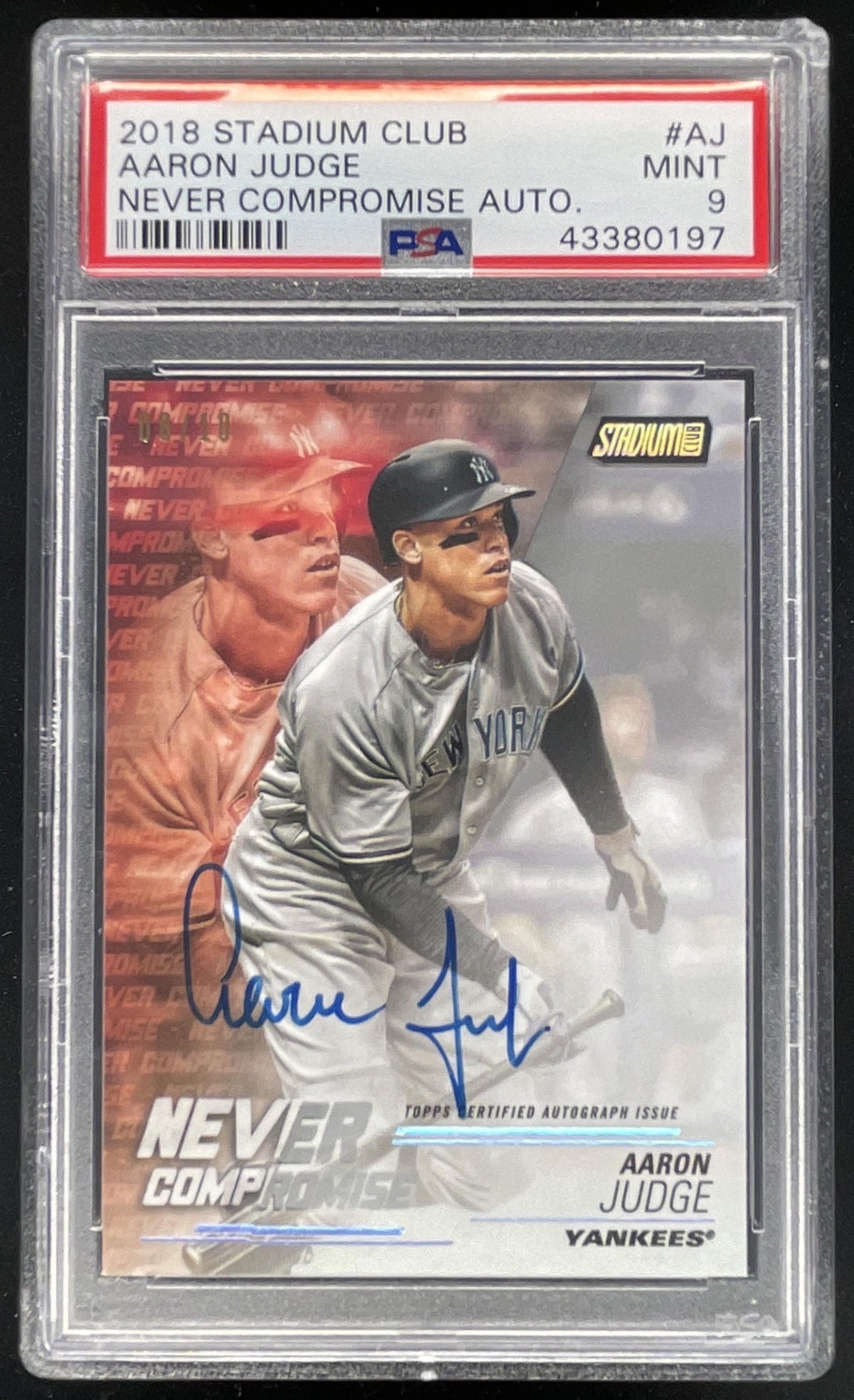 2018 Topps Stadium Club Never Compromise #NCA-AJ Aaron Judge Auto /10 PSA 9