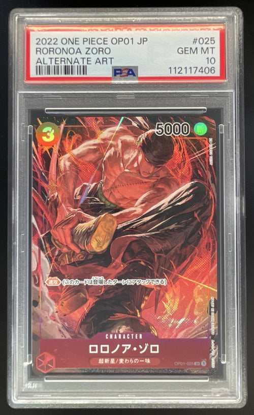 2022 One Piece OP01 Japanese #025 Roronoa Zoro Alternate Art PSA 10