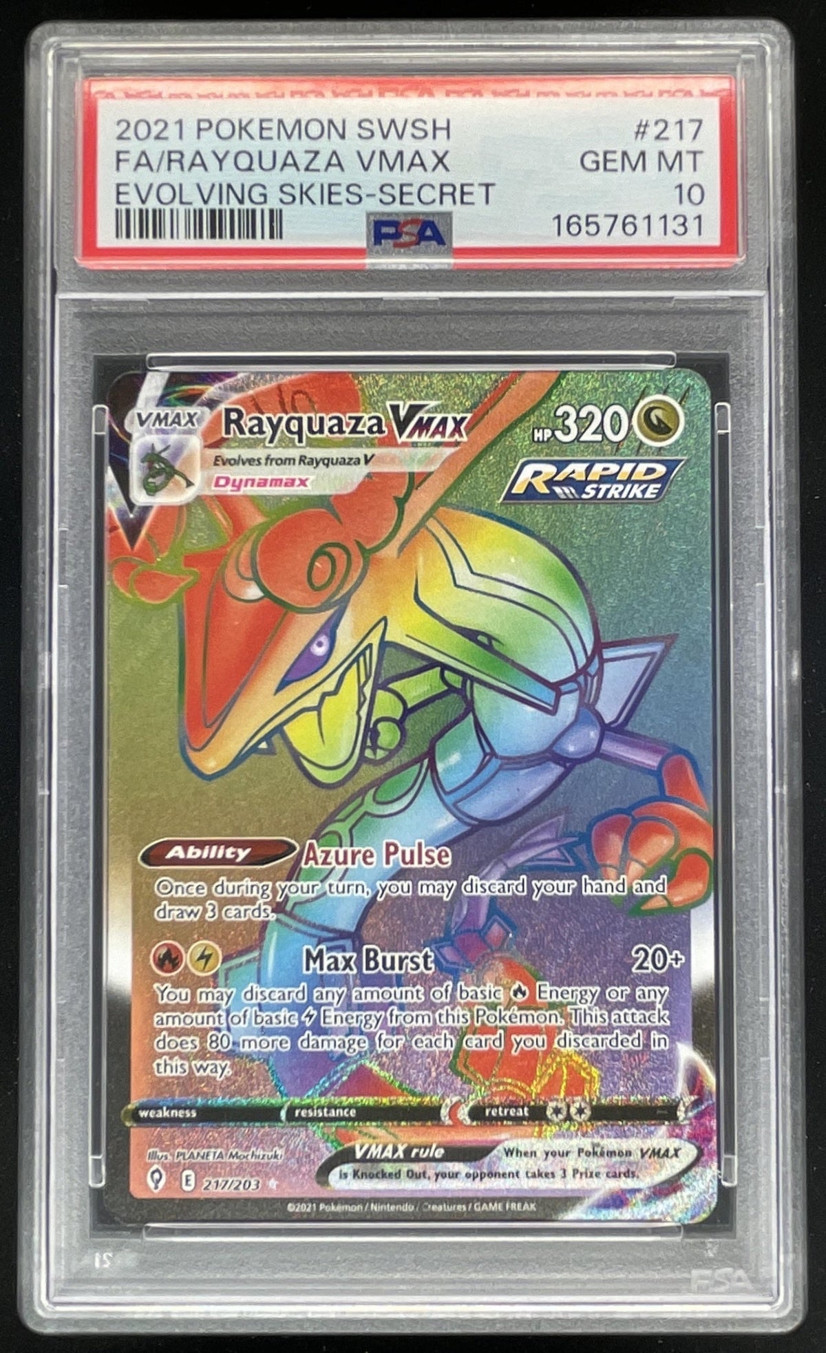 2021 Pokemon Sword & Shield Evolving Skies #217/203 Rayquaza VMAX PSA 10