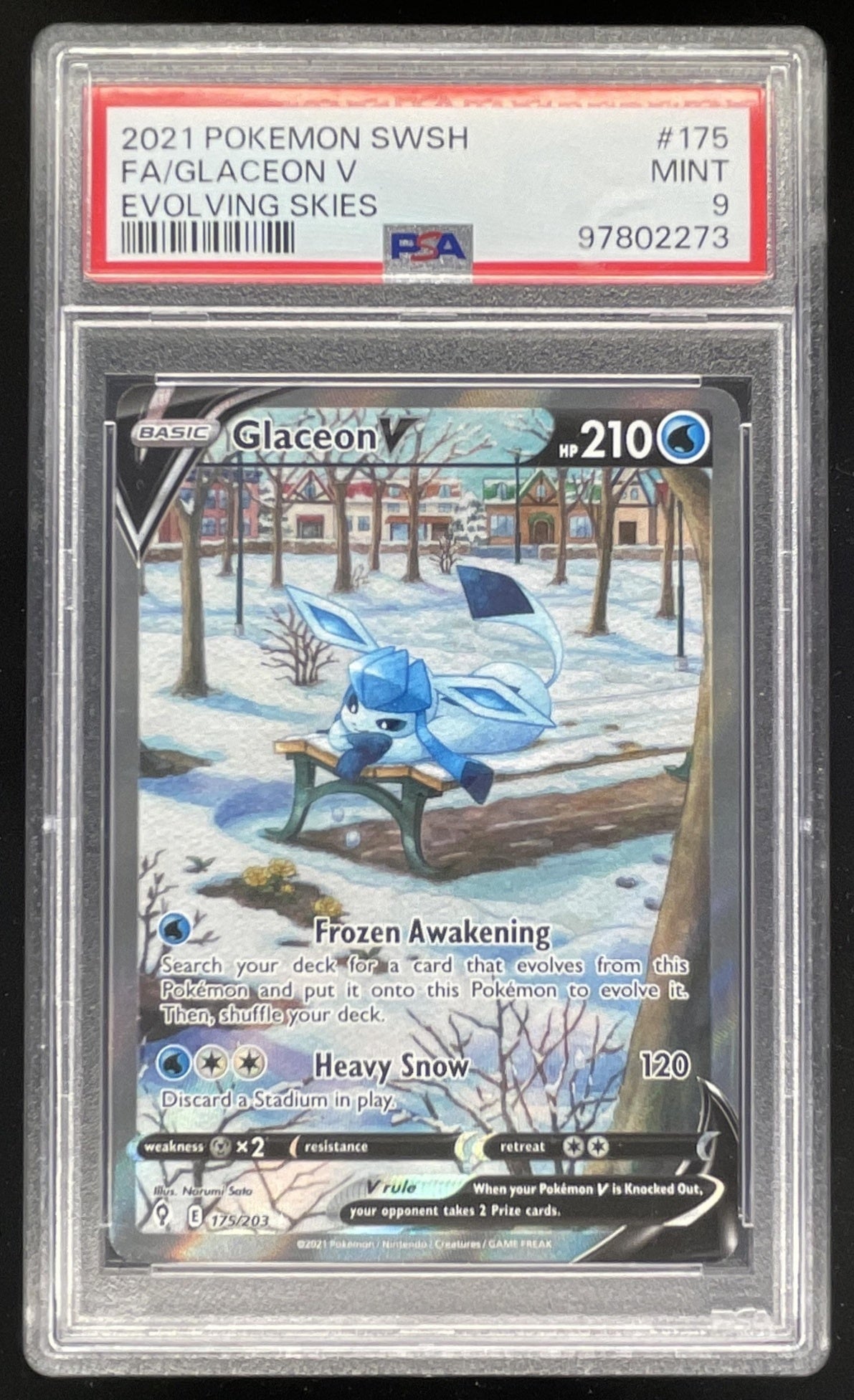 2021 Pokemon Sword & Shield Evolving Skies #175/203 Glaceon V Full Art PSA 9