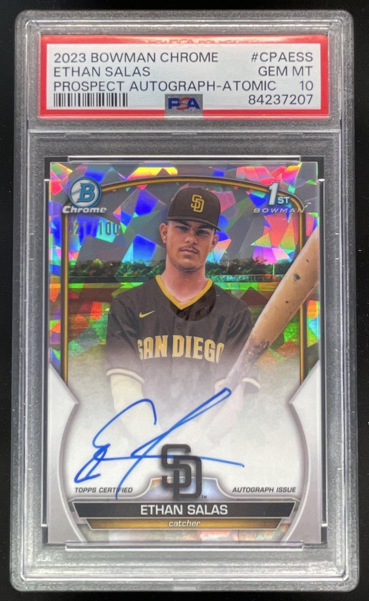 2023 Bowman Chrome Atomic Variation #CPA-ESS Ethan Salas RC Auto /100 PSA 10