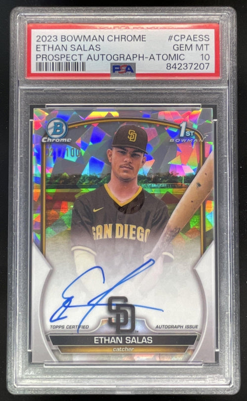 2023 Bowman Chrome Atomic Variation #CPA-ESS Ethan Salas RC Auto /100 PSA 10
