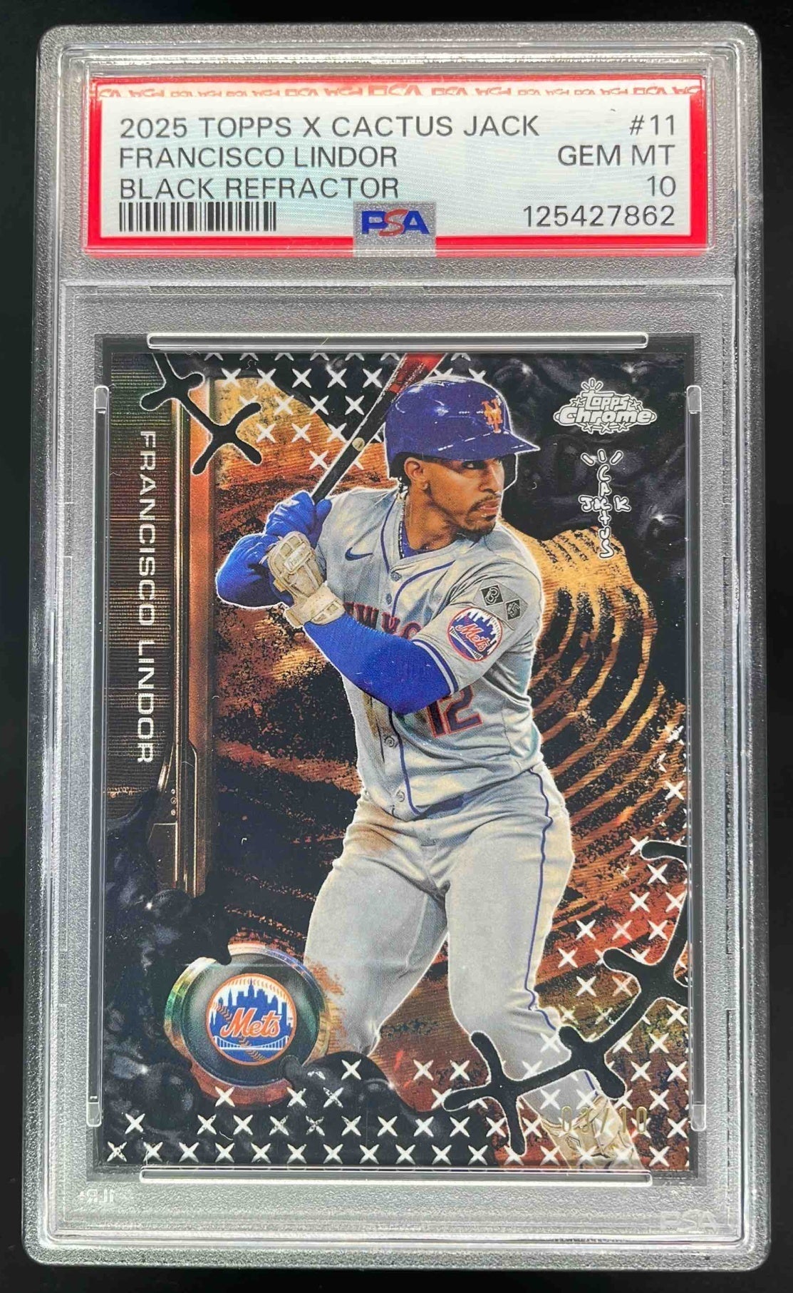 2025 Topps Chrome x Cactus Jack Black Refractor #11 Francisco Lindor /10 PSA 10