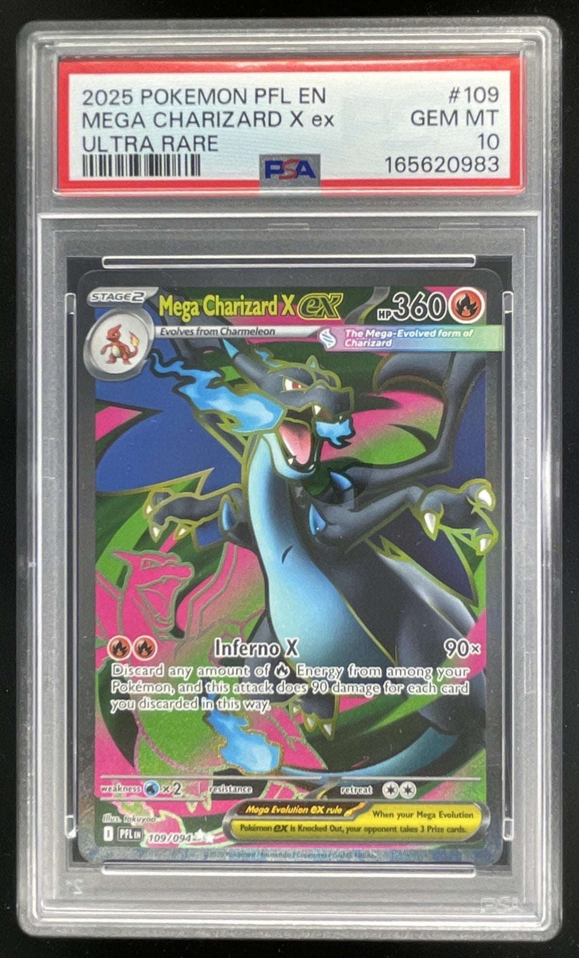 2025 Pokemon Phantasmal Flames #109/094 Mega Charizard X ex Ultra Rare PSA 10