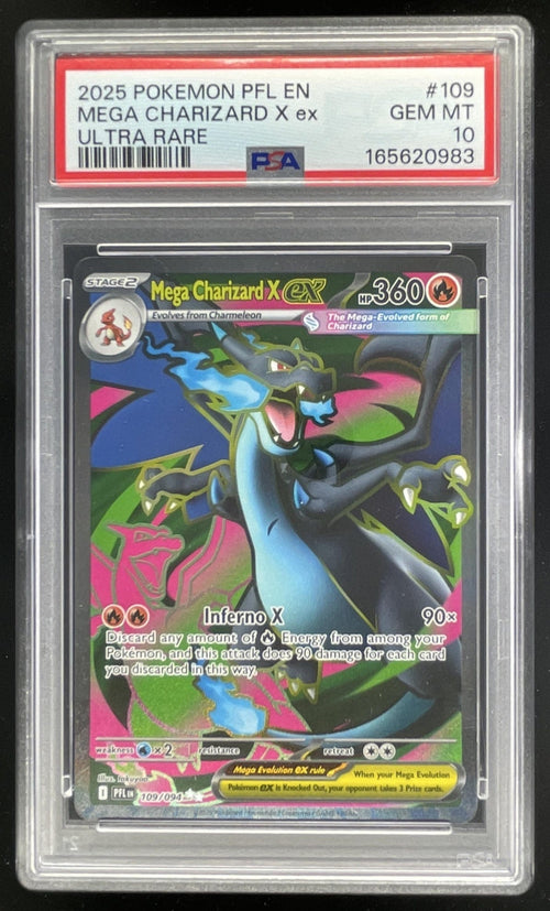 2025 Pokemon Phantasmal Flames #109/094 Mega Charizard X ex Ultra Rare PSA 10
