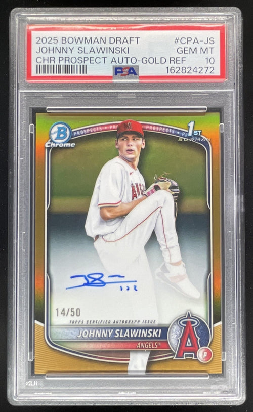 2025 Bowman Draft Chrome Prospect Gold Johnny Slawinski RC Auto /50 PSA 10