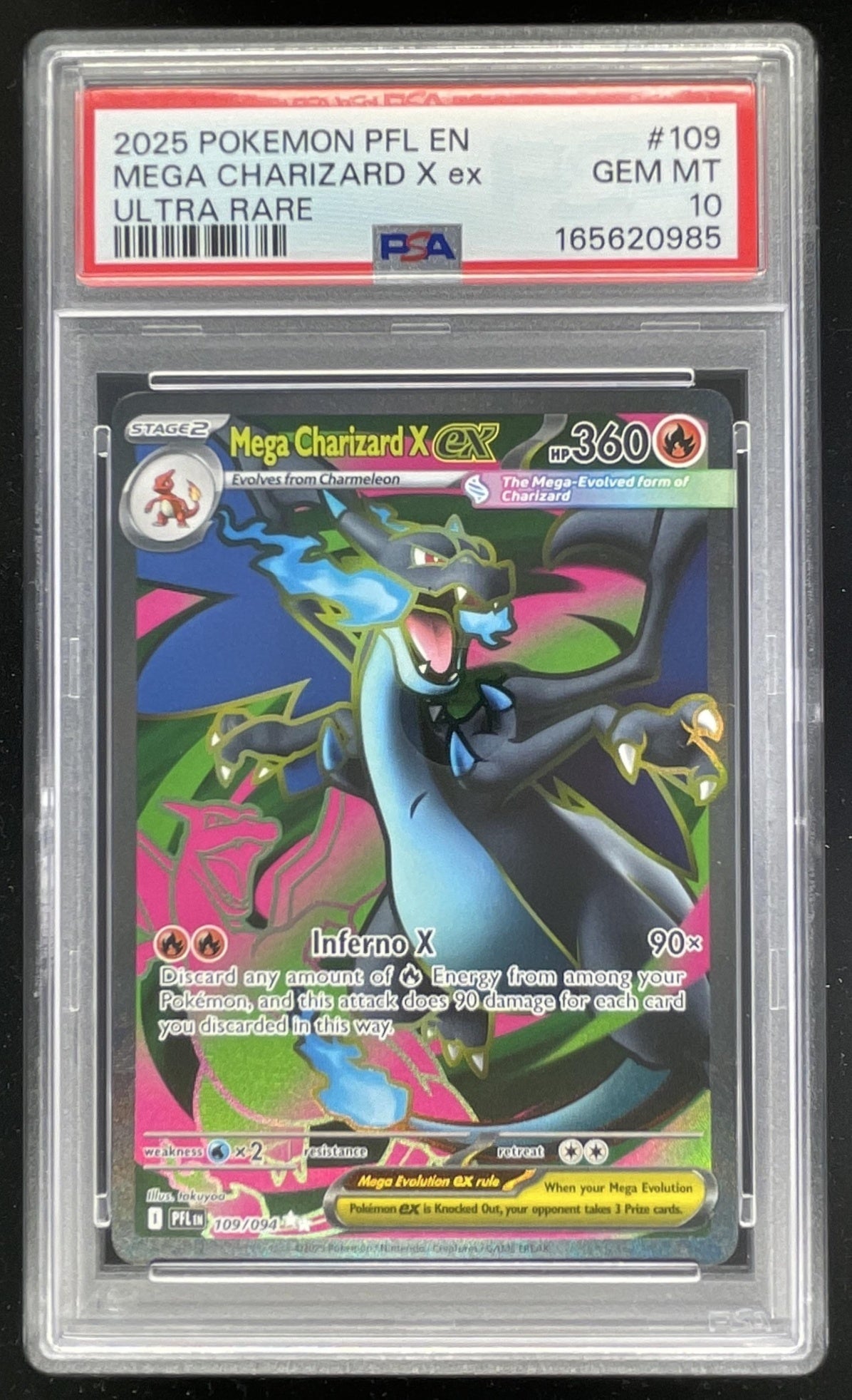 2025 Pokemon Phantasmal Flames #109/094 Mega Charizard X ex Ultra Rare PSA 10