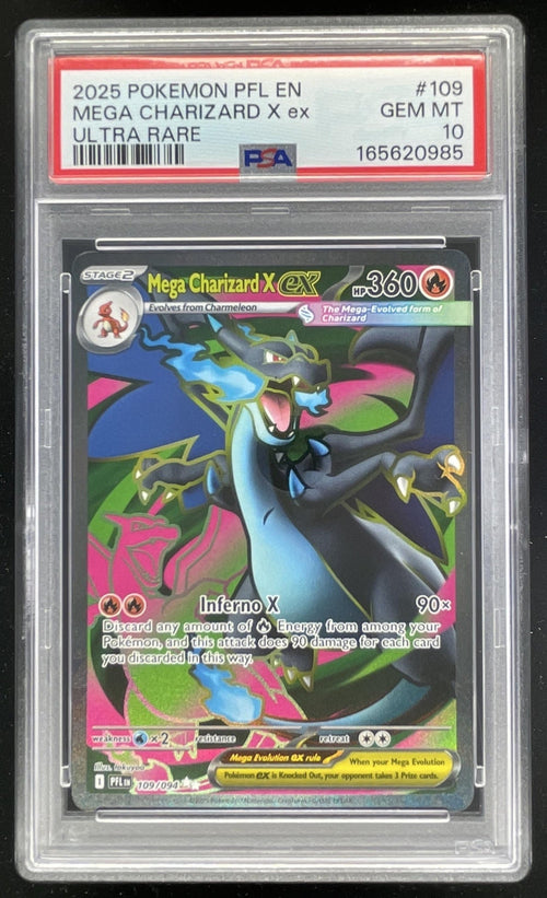 2025 Pokemon Phantasmal Flames #109/094 Mega Charizard X ex Ultra Rare PSA 10
