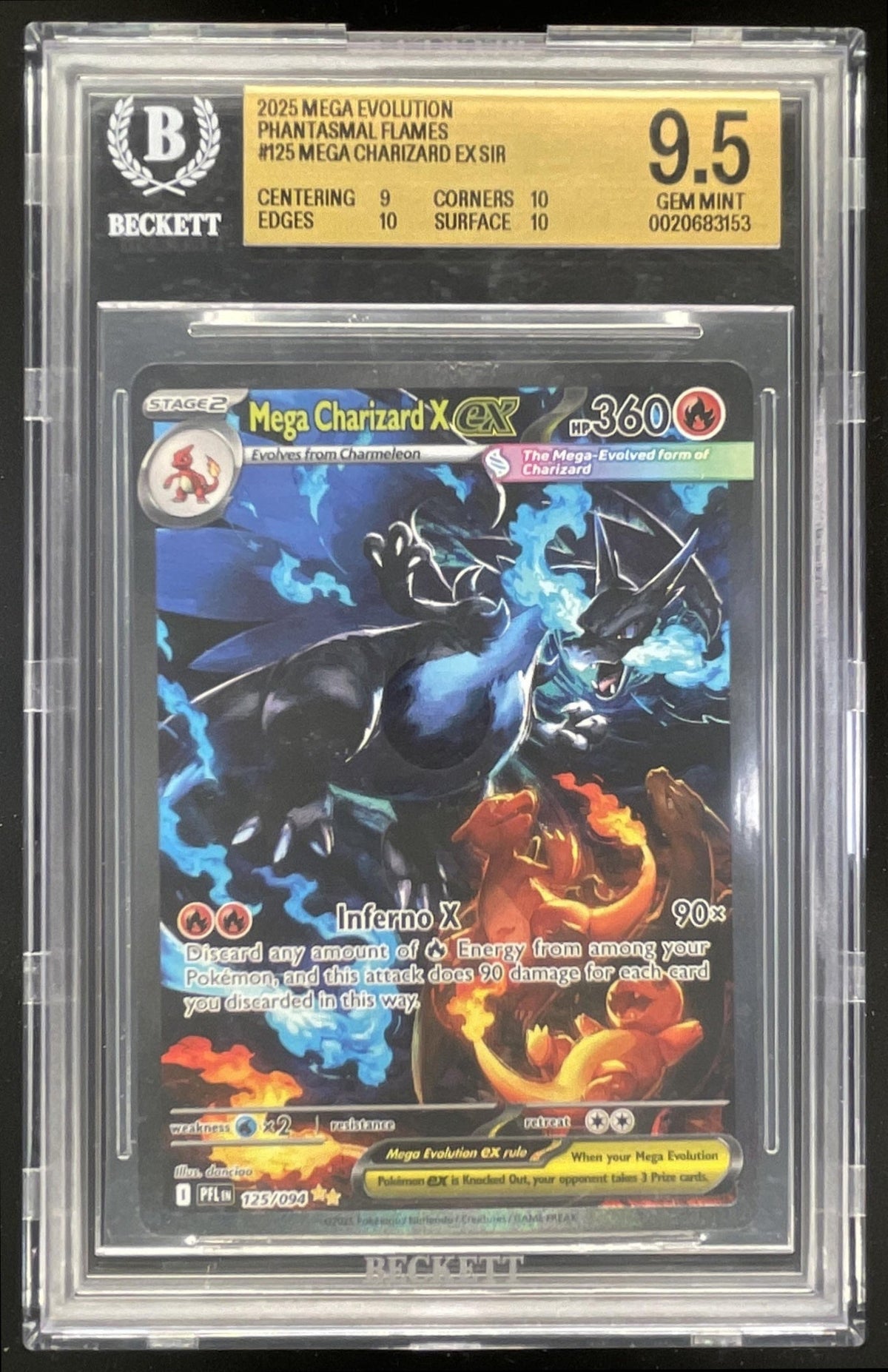 2025 Pokemon Phantasmal Flames #125/094 Mega Charizard X ex Special BGS 9.5