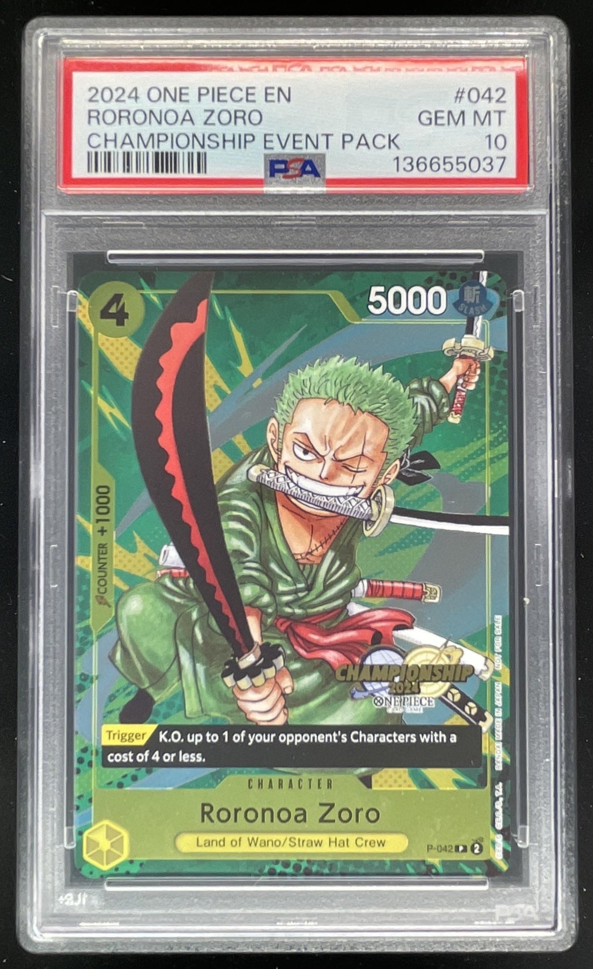 2024 One Piece Championship Event Pack #P-042 Roronoa Zora PSA 10