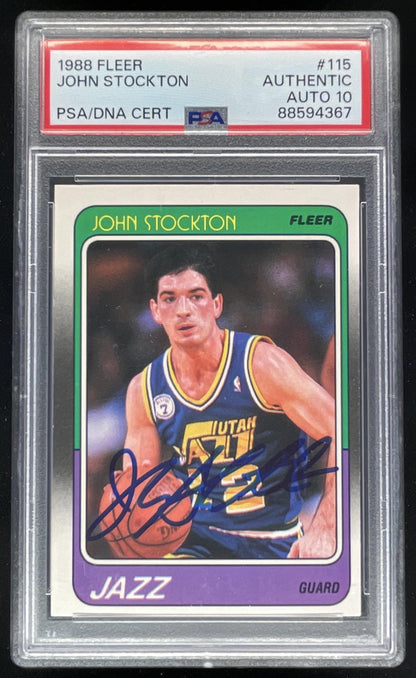 1988-89 Fleer #115 John Stockton RC Certified Authentic Auto PSA 10