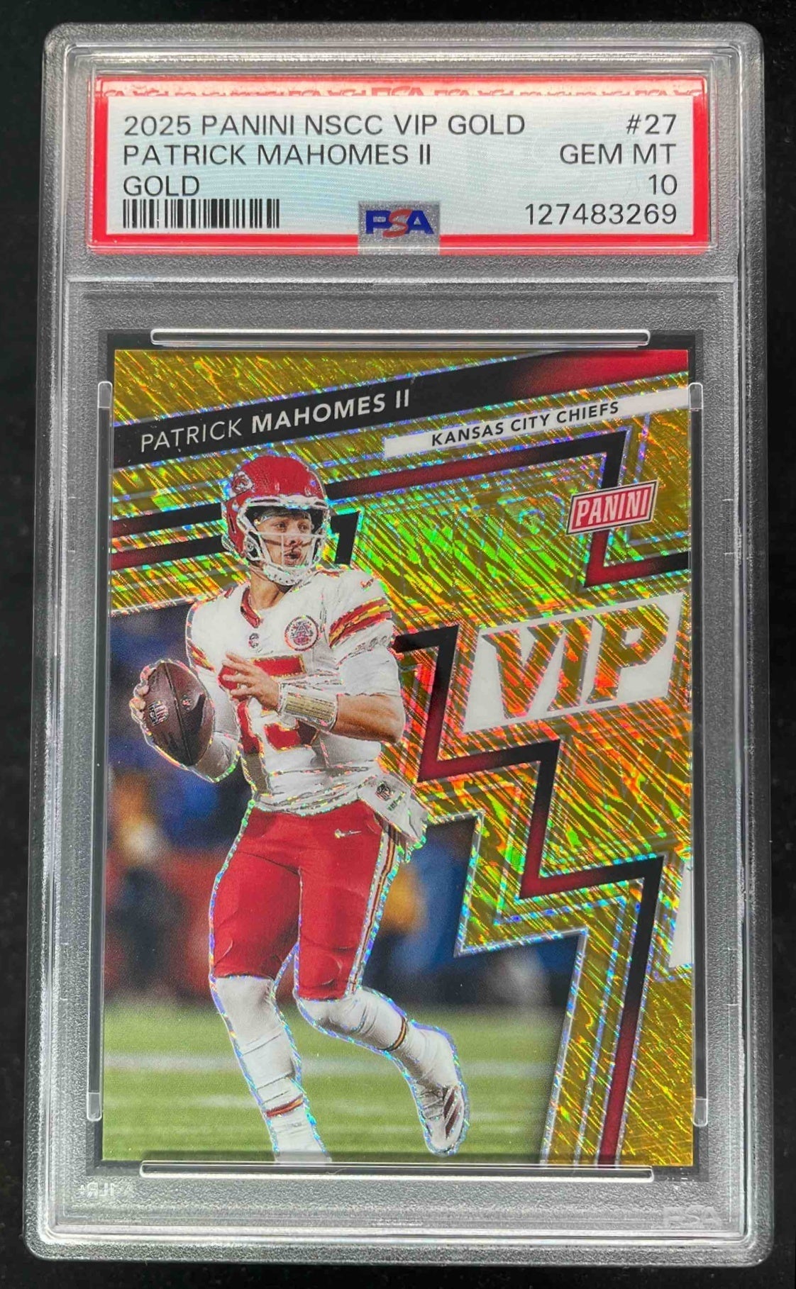 2025 Panini NSCC VIP Gold Packs Gold VIP Gold #27 Patrick Mahomes II /10 PSA 10