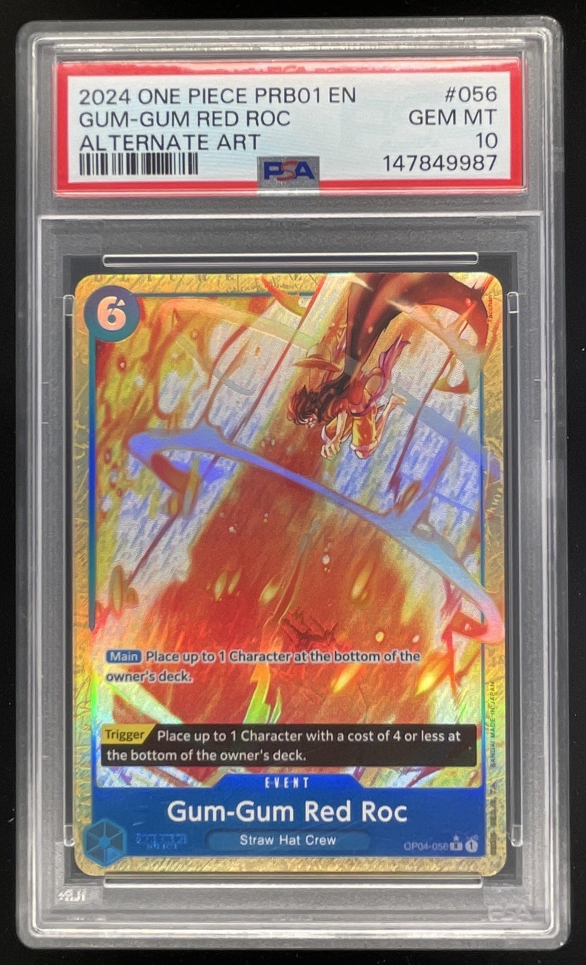2024 One Piece #OP04-056 Gum-Gum Red Roc Alternate Art PSA 10