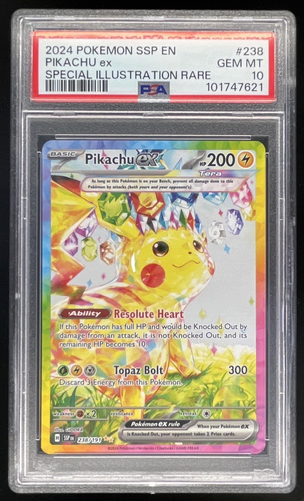 2024 Pokemon Surging Sparks #238/191 Pikachu Ex PSA 10