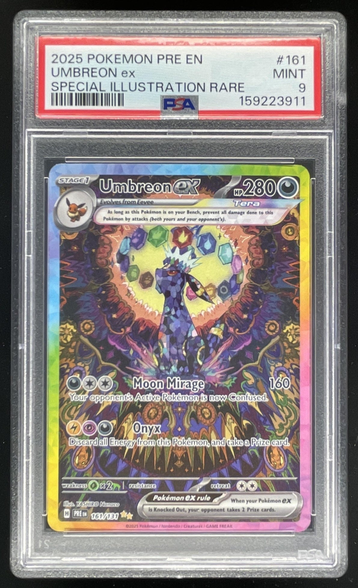2025 Pokemon Prismatic Evolutions #161/131 Umbreon ex Special Illustration PSA 9