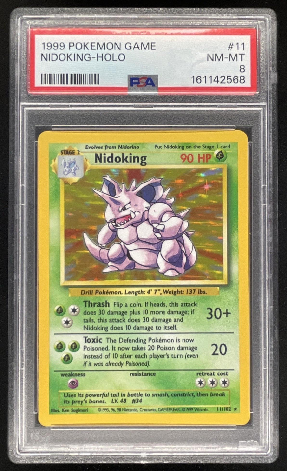 1999 Pokemon Unlimited Set #11/102 Nidoking Rare Holo PSA 8