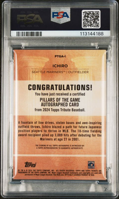 2024 Topps Tribute Pillars of the Game Autographs Ichiro #PTGAI Black 1/1 PSA 9