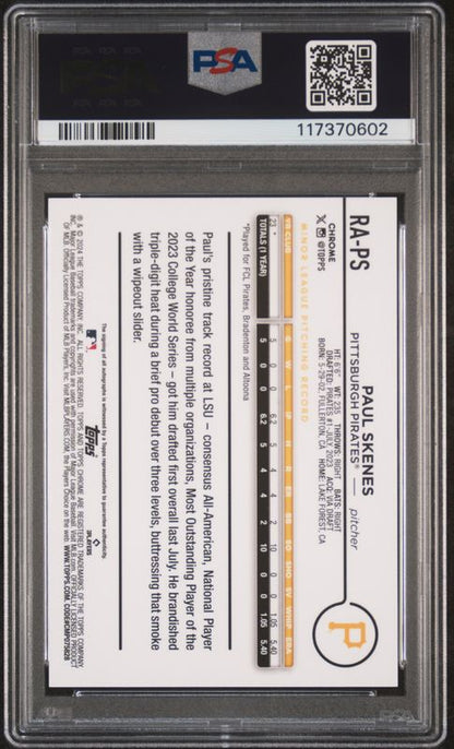 2024 Topps Chrome Update Chrome Baseball Update Series Autographs Paul Skenes #RAPS Blue Refractor PSA 9