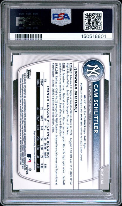 2025 Bowman Chrome Prospects Cam Schlittler #BCP166 Speckle Refractor PSA 10