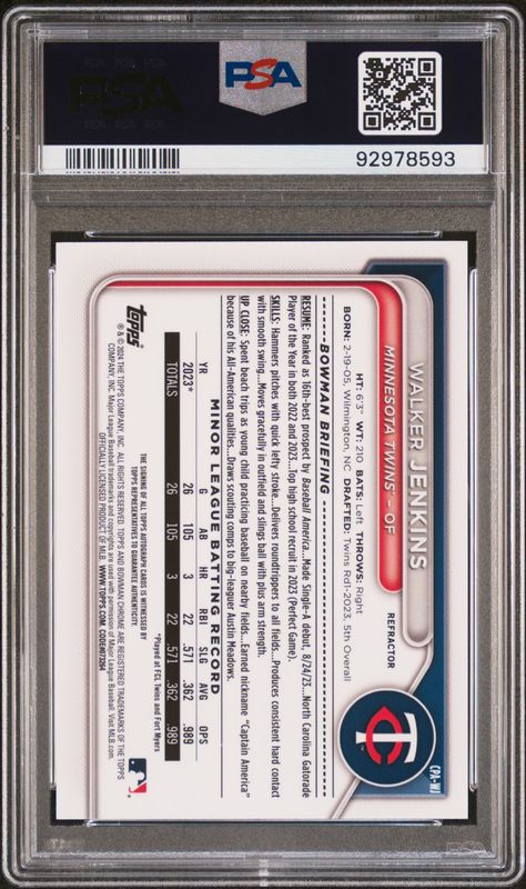 2024 Bowman Chrome Prospect Autographs Walker Jenkins #CPAWJ Refractor PSA 10