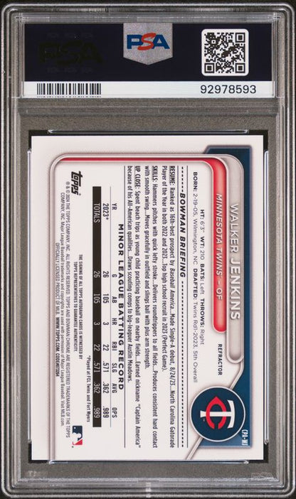 2024 Bowman Chrome Prospect Autographs Walker Jenkins #CPAWJ Refractor PSA 10