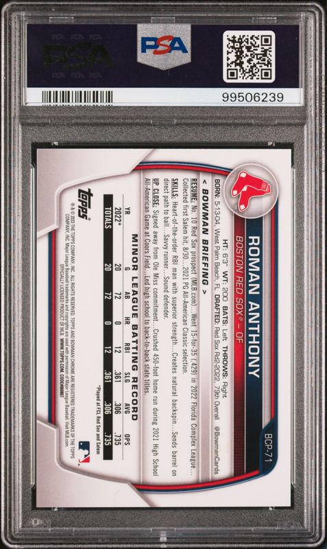 2023 Bowman Mega Box Chrome Roman Anthony #71 Navy Refractor PSA 10