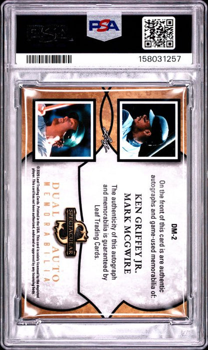 2025 Leaf Spectacular Dual Autograph Memorabilia Ken Griffey Jr./Mark McGwire #DM-2 Purple Holo PSA 8