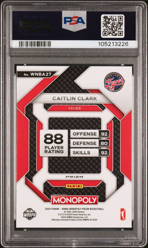 2024 Panini Prizm Monopoly WNBA Insert Caitlin Clark #27 Go PSA 10