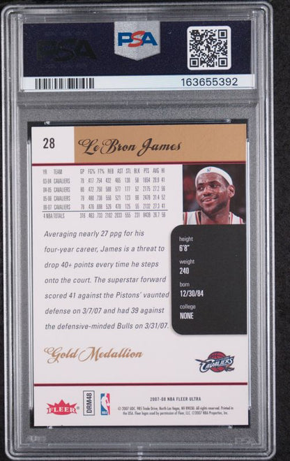 2007 Ultra LeBron James #28 Gold Medallion PSA 9
