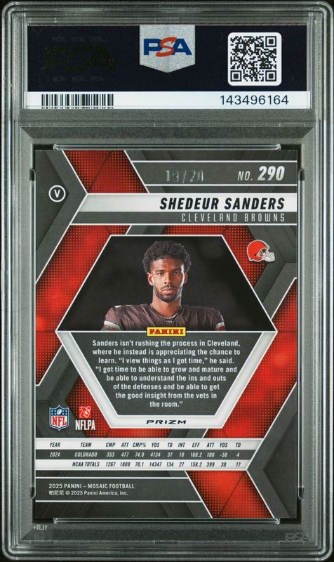 2025 Panini Mosaic Shedeur Sanders #290 Cherry Blossom Choice PSA 10