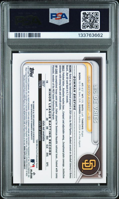 2024 Bowman Chrome Prospect Autographs Leo de Vries #CPALD PSA 10