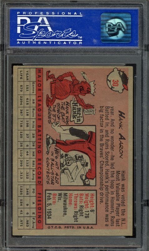 1958 Topps Hank Aaron #30 White Name PSA 6
