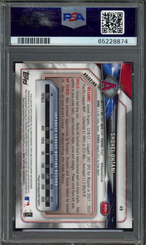 2018 Bowman Shohei Ohtani #49 PSA 10