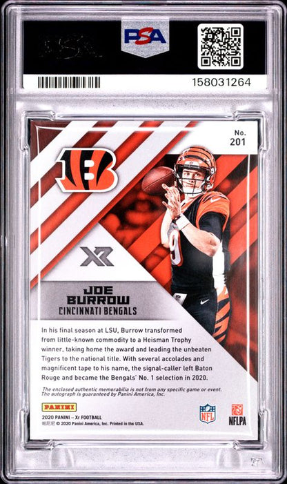 2020 Panini XR Joe Burrow #201 Triple Swatch Autograph PSA 7