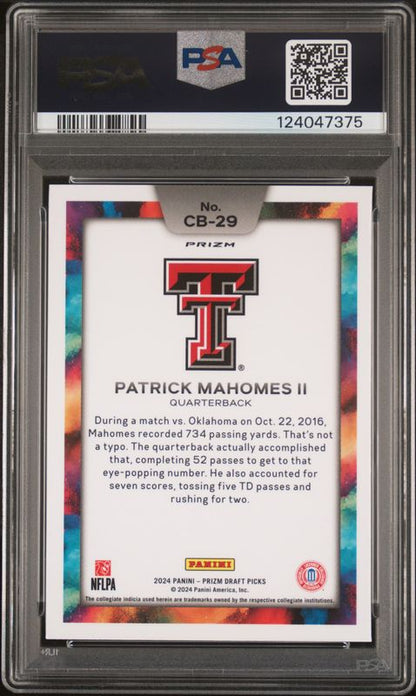 2024 Panini Prizm Draft Picks Black Color Blast Patrick Mahomes II #CB29 PSA 9
