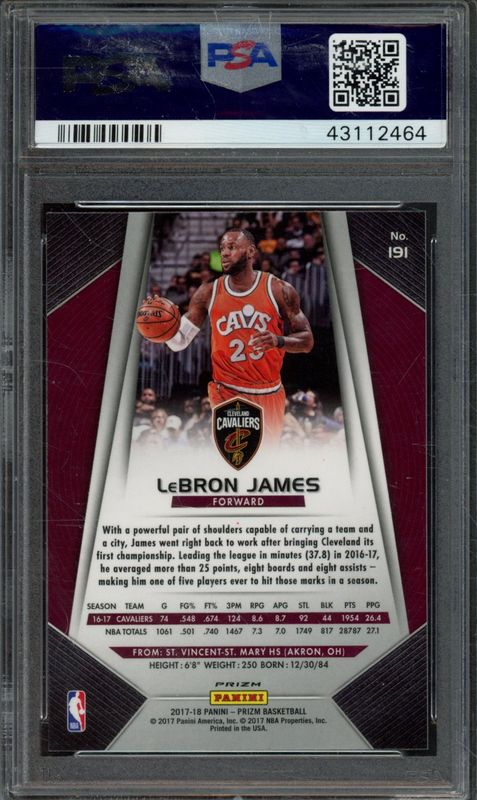 2017 Panini Prizm LeBron James #191 Silver Prizm PSA 10